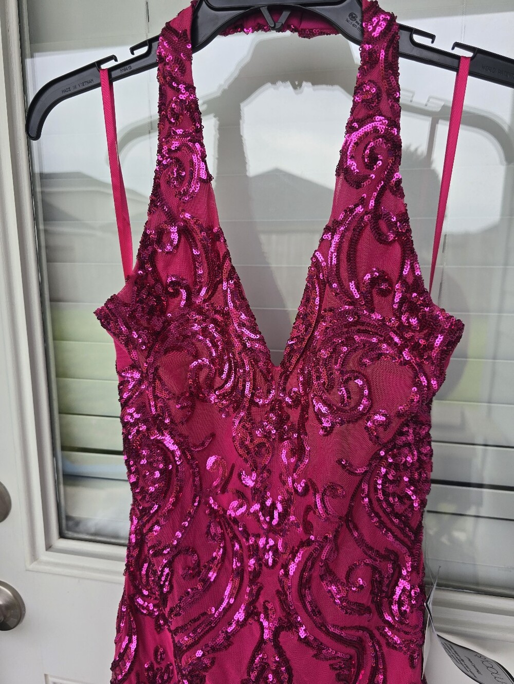 B Darlin Hot Pink Sequin Bodycon Dress Sz 11 Halter Neck Party Club Homecoming - Picture 5 of 11